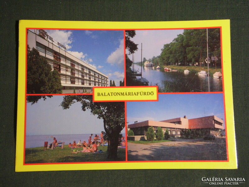 Postcard, Balatonmária spa, mosaic details, hotel, Pannonia, port, beach