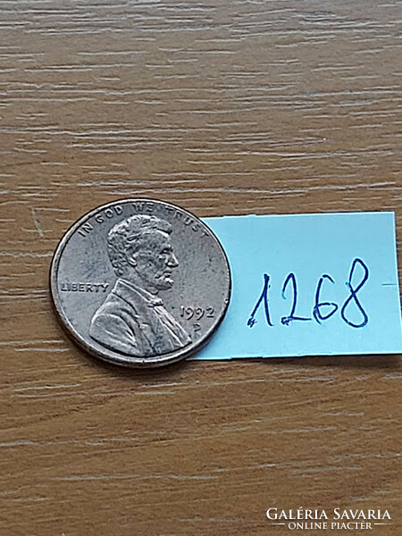 Usa 1 cent 1992 d, abraham lincoln, copper-zinc 1268