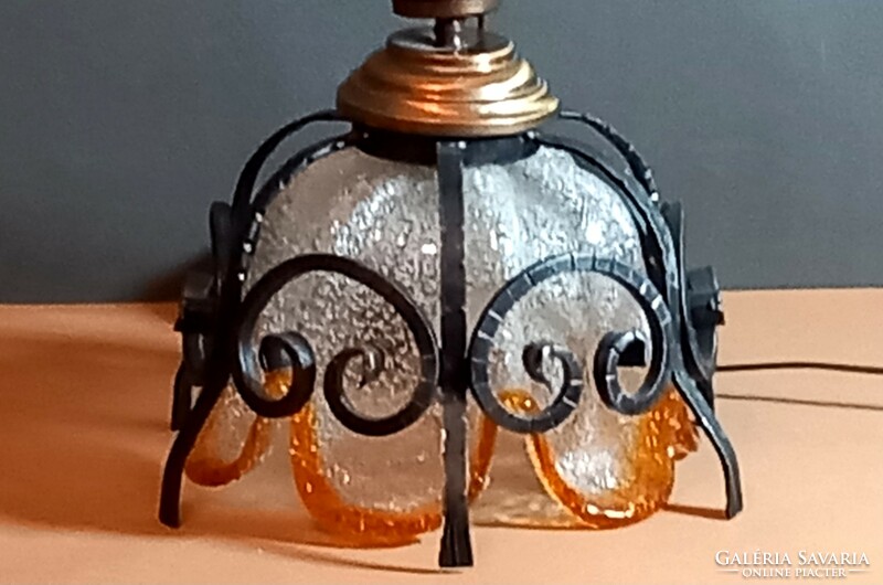 Wrought iron ceiling lamp with Murano lampshade, negotiable art deco design