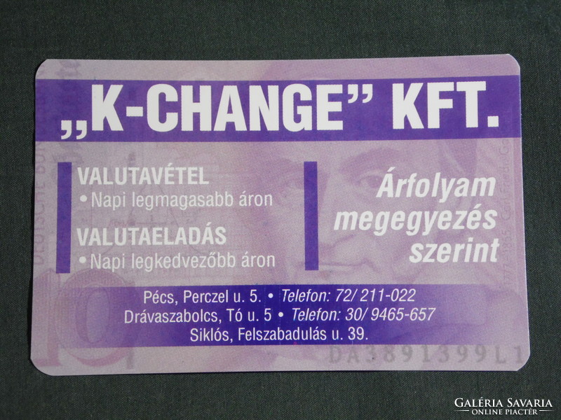 Card calendar, k-change currency exchange shops, Pécs, Drávaszabolcs, Siklós, 2001, (6)