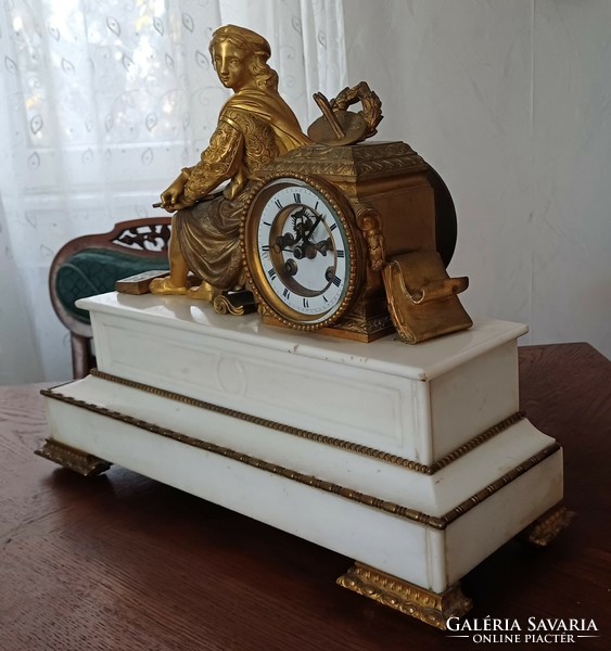Antique mantel clock bronze sculpture marble table clock brocot jàrat