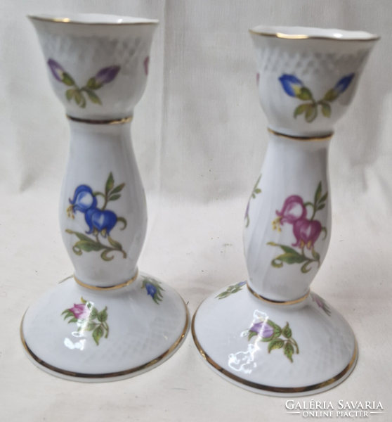 Hollóháza rare painted porcelain candle holders are sold together in perfect condition