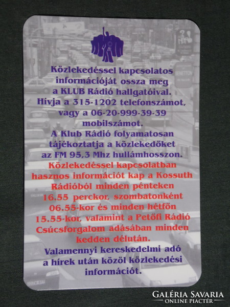 Kártyanaptár, KLUB rádió, közlekedési információ, Budapest, 2001, (6)