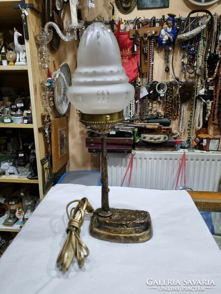 Old restored crystal hammered copper table lamp
