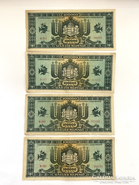 4db Százezer milpengő 100000 milpengő 1946  Ropogós bankjegyek