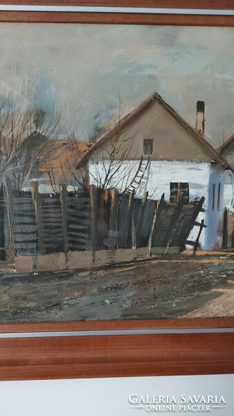 Oil painting by Zoltán Hornyik: street detail