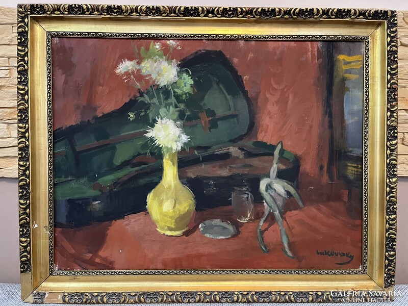László Lukovszky's painting: still life with violin (92x72cm)