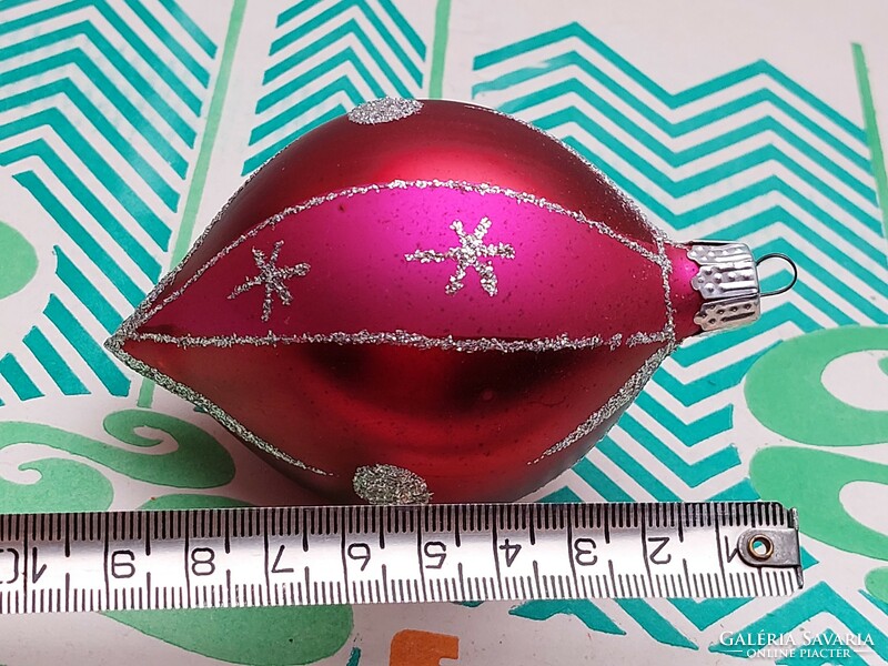 Retro üveg karácsonyfadísz pink piros csepp alakú üvegdísz
