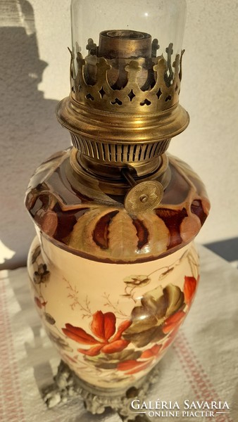 Josef steidl znaim large painted earthenware antique table kerosene lamp