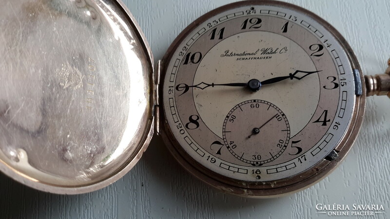 Iwc Schafhausen pocket watch with fine markings, no glass, works beautifully, gilded in case, not own