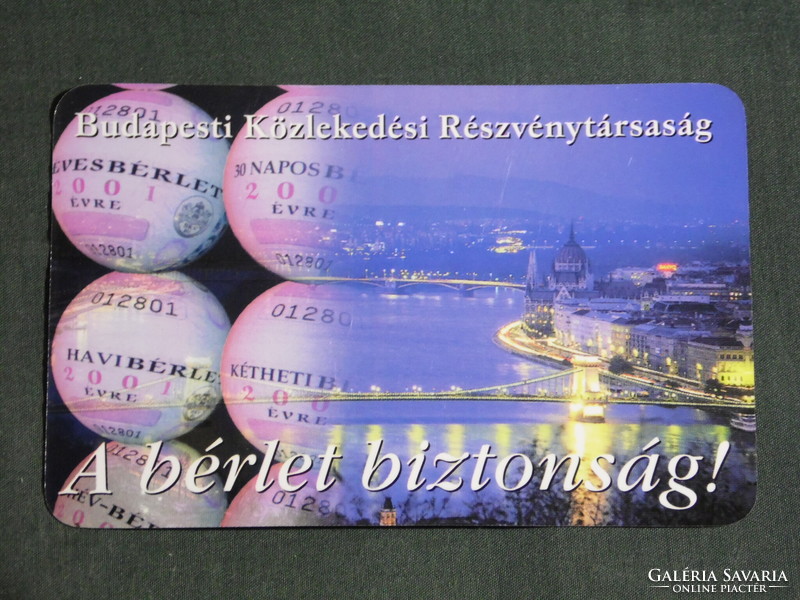 Card calendar, bkv, Budapest transport company. ,Pass, Budapest evening view of the chain bridge, 2001, (6)