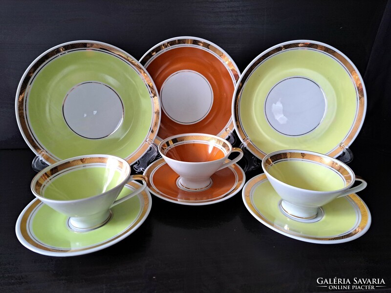GDR German porcelain teacups with cake plate