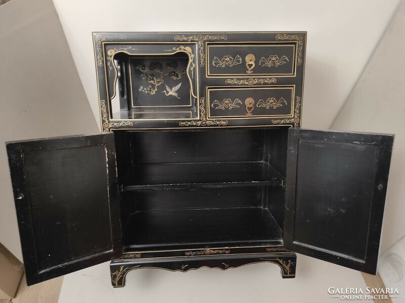 Antique Chinese lacquer cabinet exquisitely carved grease stone convex inlay painted small furniture 500 5940