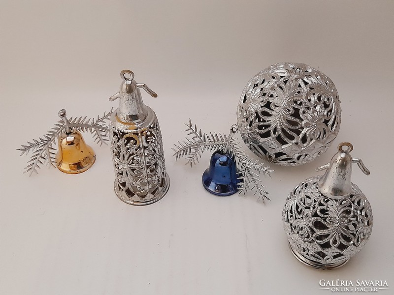 Retró műanyag csipkés  karácsonyfa dísz, szódásüveg, szódásüveg, gömb, 5 db egyben