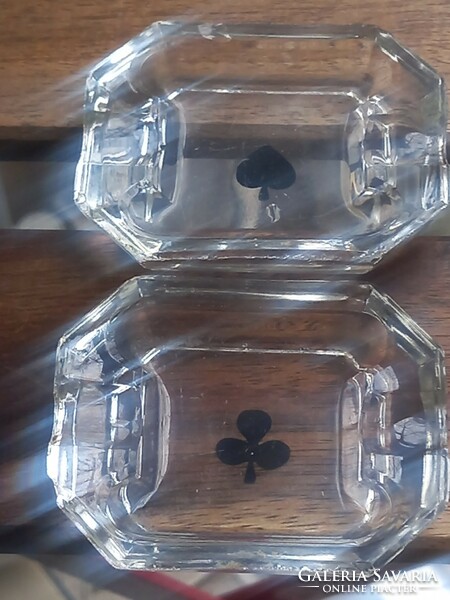 Retro/midcentury French card pattern glass ashtrays/ash holders