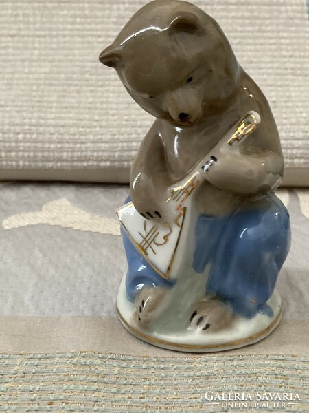 Russian porcelain balalaika teddy bear figure