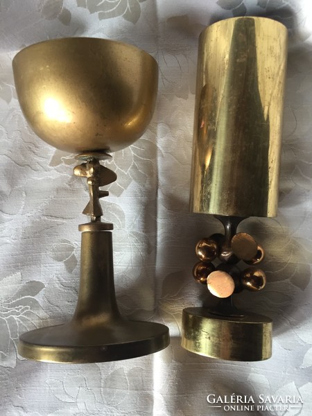 Old, retro industrial art product: Louis Muharos bronze cup, goblet 2 pieces in one