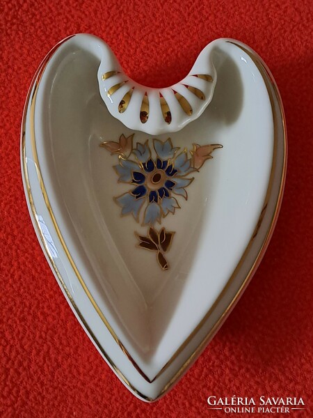 Zsolnay heart-shaped bowl (jewelry holder) with cornflower pattern