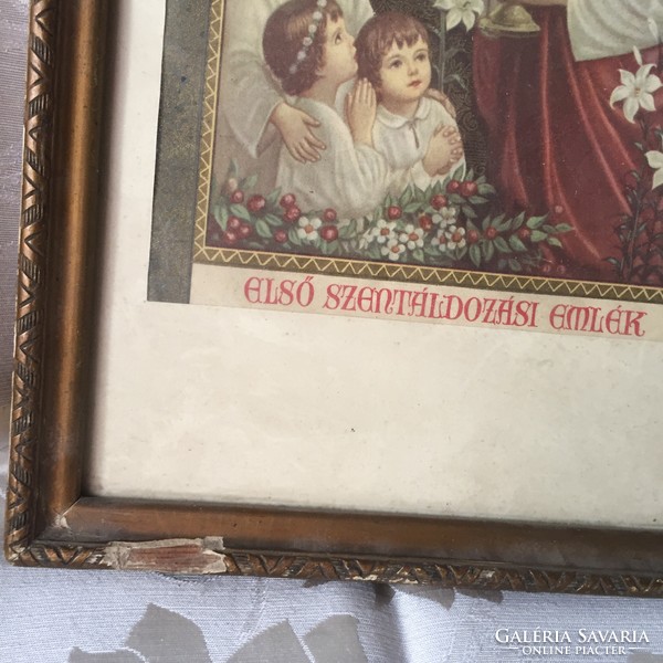 First Holy Communion commemorative card, memory in a glazed old frame