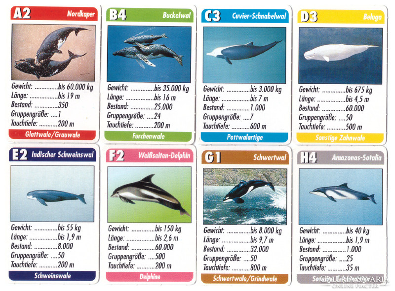 304. Bálnák és delfinek kvartett 32 lap 1980 körül 36 x 55 mm