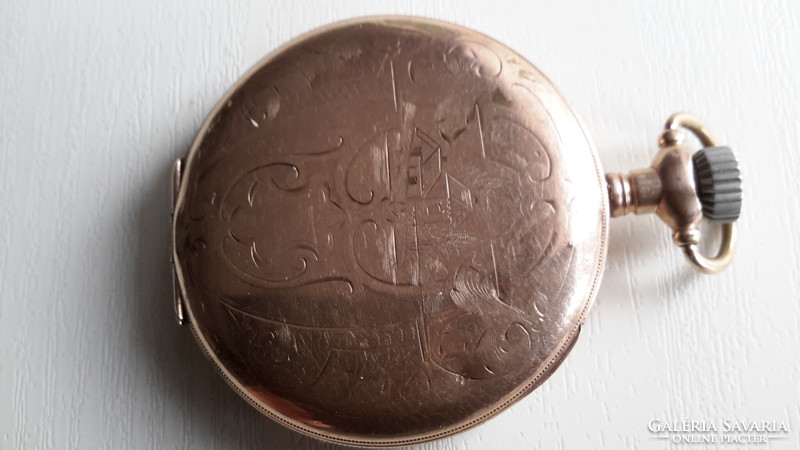 Iwc Schafhausen pocket watch with fine markings, no glass, works beautifully, gilded in case, not own
