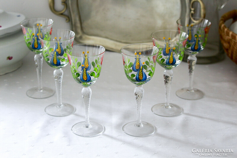 Set of hand-painted, graceful, stemmed liqueur glasses (price/6 pieces)