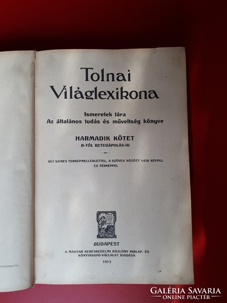 Tolnai Világlexikona harmadik kötet 1913-as első kiadás