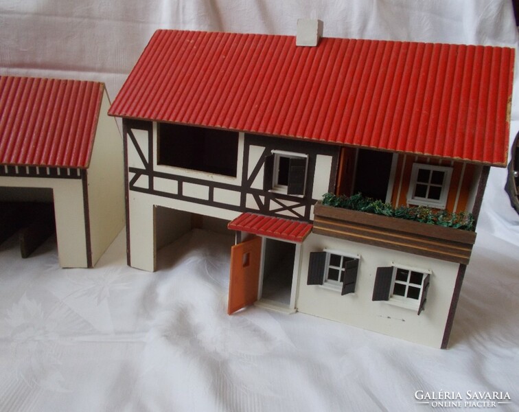 Village doll's house, farm house, barn, corral, pig, human figure