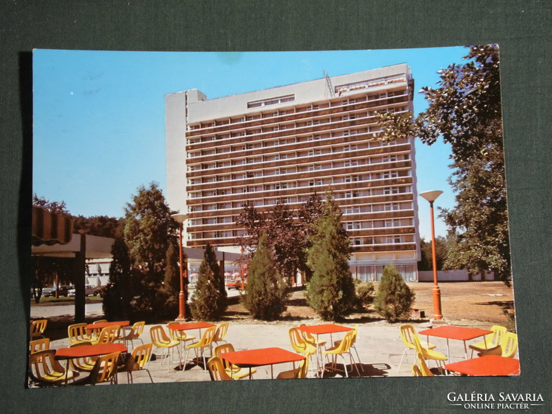 Postcard, Balaton Castle, Neptune Hotel skyline, terrace detail