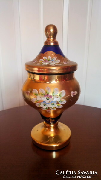 Czech glass vase with plastic flower decoration