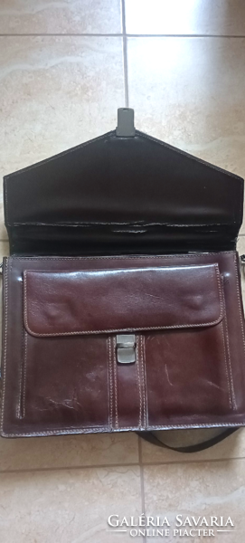 Brown men's or women's genuine leather and synthetic leather briefcase shoulder bag