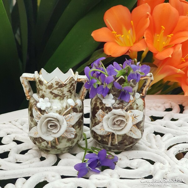 Art Nouveau small violet vase with rose applique