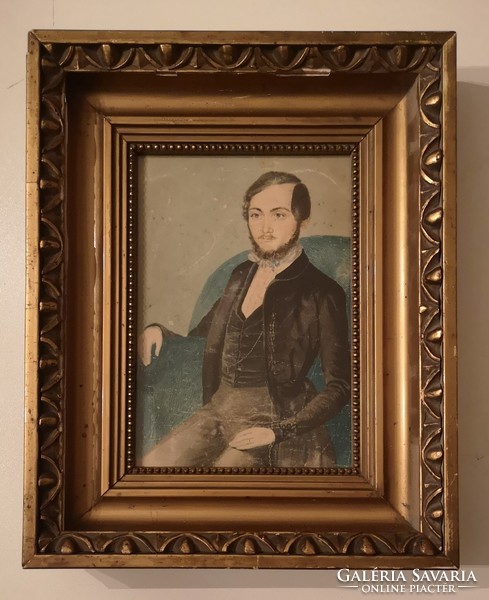Nemes úr portréja. Antik, XIX-ik századi akvarell.