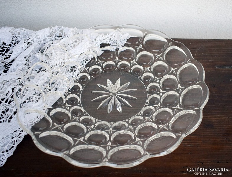 Vintage különleges üveg süteményes kínáló tál tányér