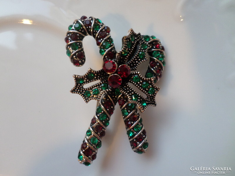 Christmas candy cane bling brooch