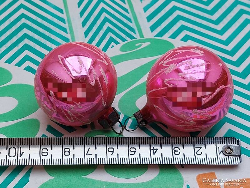 Old glass Christmas tree decoration pink sphere glass decoration 2 pcs
