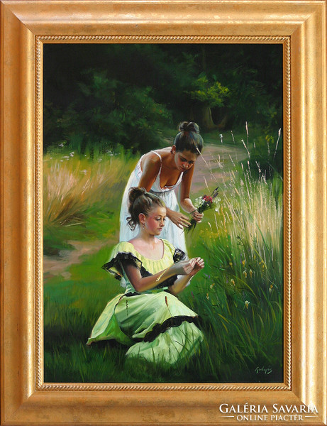 László Gulyás: Spring flowers - framed 84x64 cm - artwork 70x50 cm - k17/1645