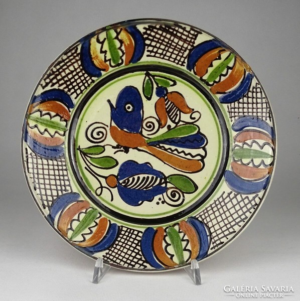 1Q397 old Korund earthenware plate with birds 24 cm