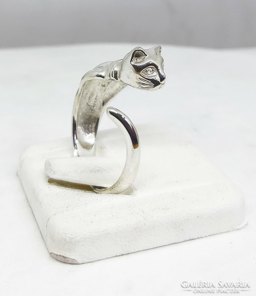 Ezüst macska, cica gyűrű, állítható
