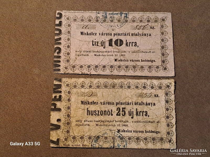 Miskolc city money 10 and 25 krajcár 1860