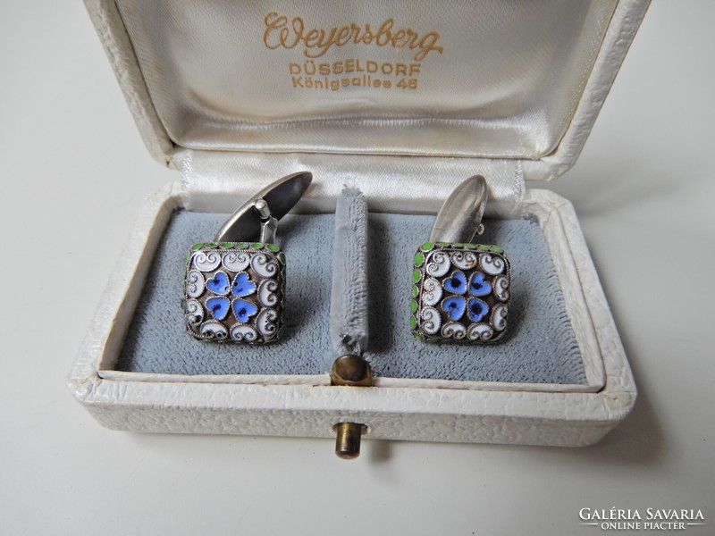 Antique Russian silver cufflink pair with enamel decoration