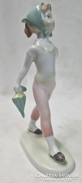 Aquincum porcelain figurine of a girl with an umbrella and a shawl in perfect condition