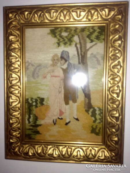 Antique tapestry needlework picture in a beautiful carved gold frame 2. 42X32 -art&decoration