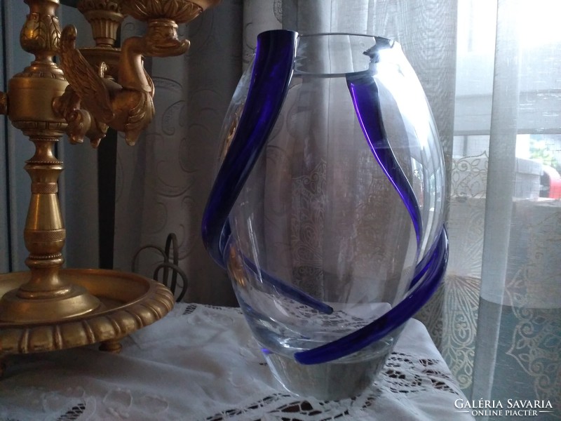 Fantasztikus ólomkristály váza kobalt díszítéssel 3,2 kg!