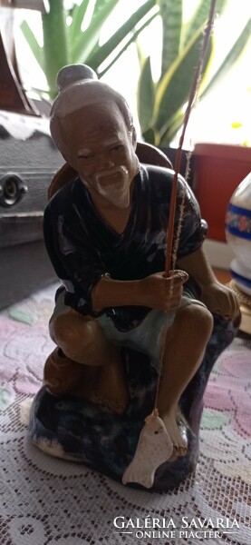 Chinese ceramic figure fishing old man