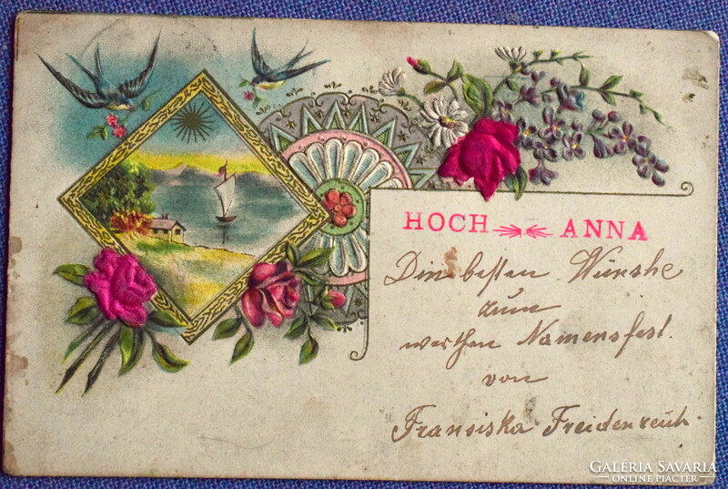 Antik dombornyomott üdvözlő képeslap  1902ből