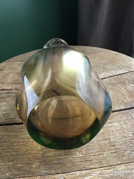 Old Czech handmade brown-green uranium glass vase