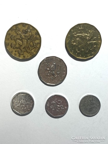 6 pieces of Czech Republic metal money Czech crown and Czech heller 1993-1999