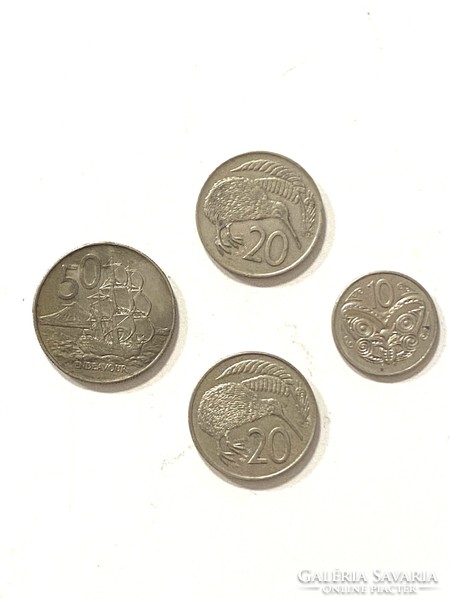 4 coins New Zealand 10 cents 20 cents 50 cents 1973-1987