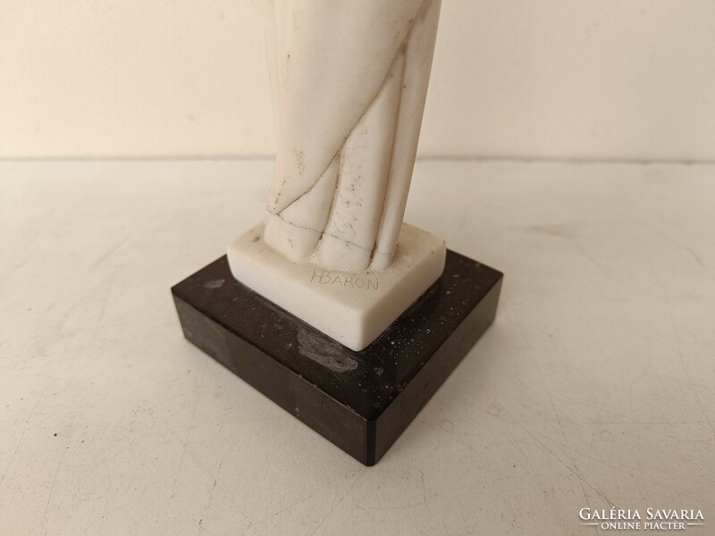 Antique marble Mary Jesus statue with h baron mark on marble base, damaged 487 8398